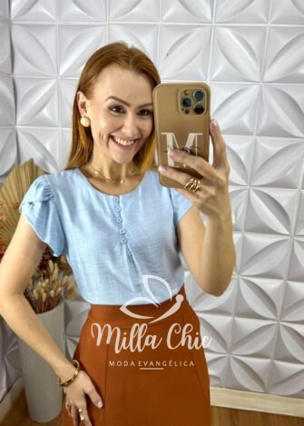 Blusa Cássia Em Viscose Com Poliamida - Azul - Milla Chic