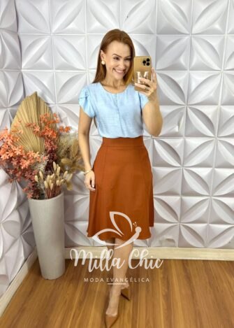 Blusa Cássia Em Viscose Com Poliamida - Azul - Milla Chic