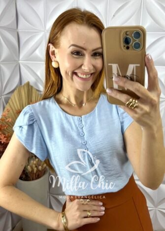 Blusa Cássia Em Viscose Com Poliamida - Azul - Milla Chic