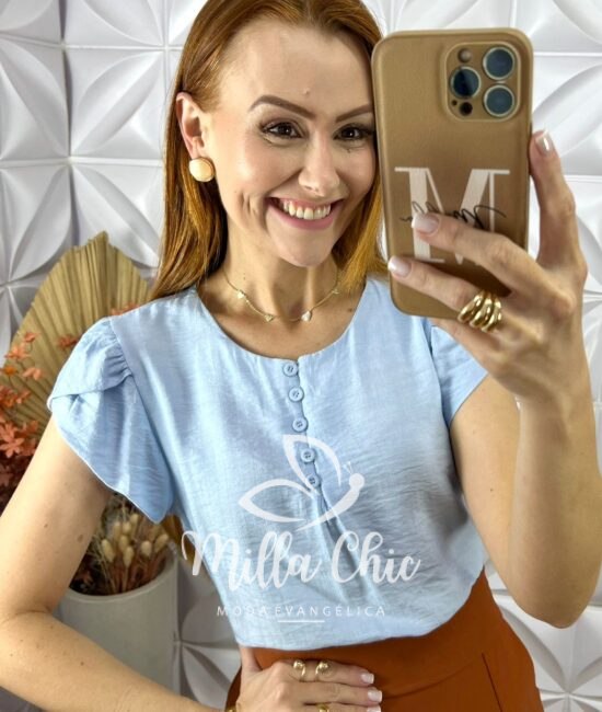 Blusa Cássia Em Viscose Com Poliamida - Azul - Milla Chic