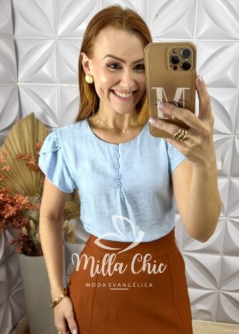 Blusa Cássia Em Viscose Com Poliamida - Azul - Milla Chic