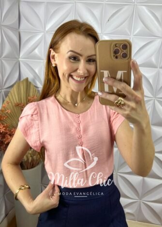 Blusa Cássia Em Viscose Com Poliamida - Rosa - Milla Chic