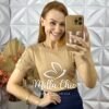 Blusa Joana Em Malha Bordada - Bege - Milla Chic