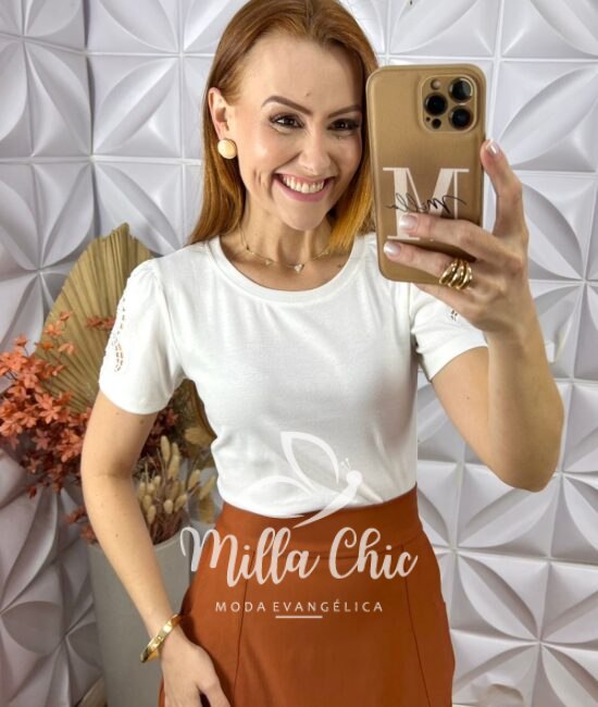Blusa Joana Em Malha Bordada - Branca - Milla Chic