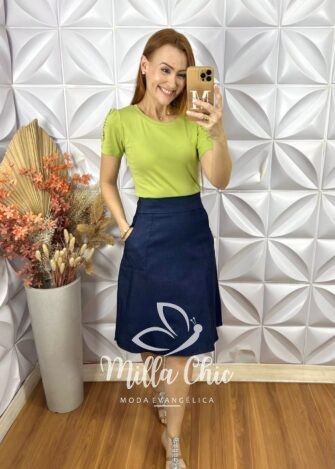 Blusa Joana Em Malha Bordada - Verde - Milla Chic