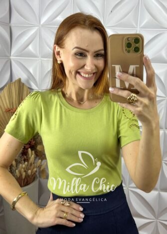 Blusa Joana Em Malha Bordada - Verde - Milla Chic