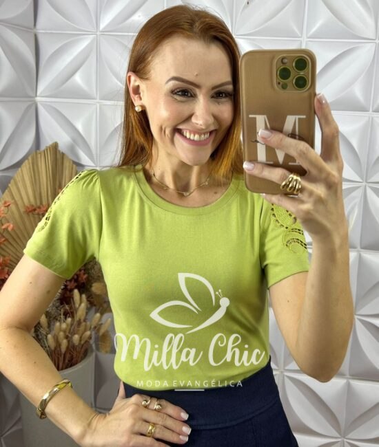 Blusa Joana Em Malha Bordada - Verde - Milla Chic