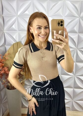 Blusa Laura Em Tricot Modal - Bege - Milla Chic