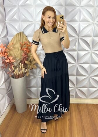 Blusa Laura Em Tricot Modal - Bege - Milla Chic