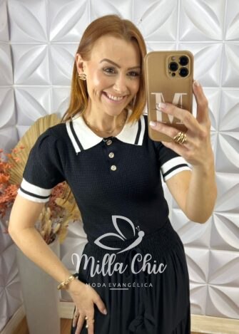Blusa Laura Em Tricot Modal - Preto - Milla Chic