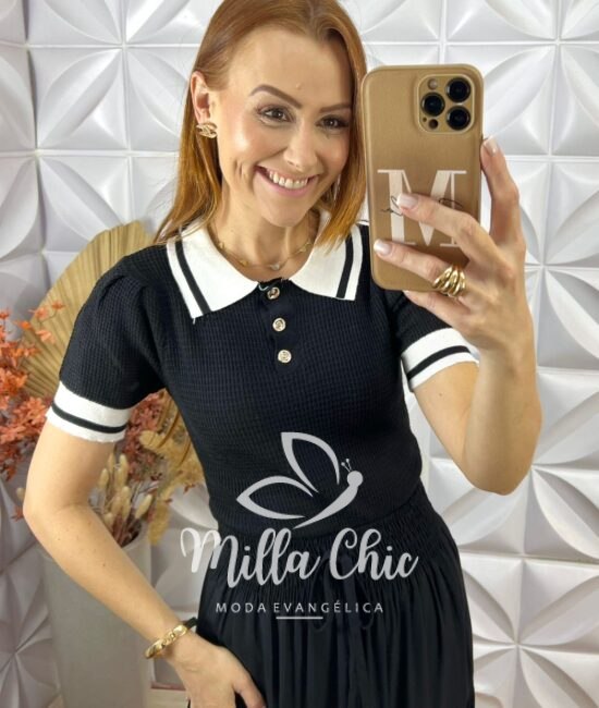 Blusa Laura Em Tricot Modal - Preto - Milla Chic