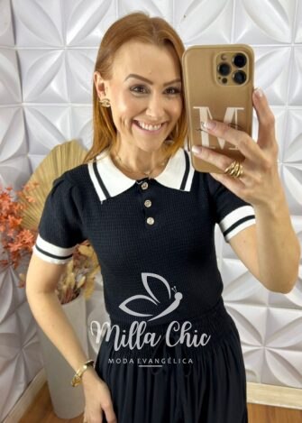 Blusa Laura Em Tricot Modal - Preto - Milla Chic