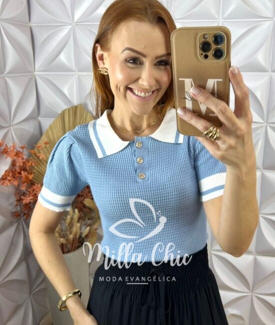 Blusa Laura Em Tricot Modal - Azul - Milla Chic