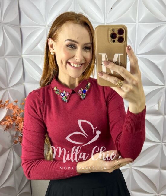 Blusa Sônia Em Tricot Modal Bordada - Preto - Milla Chic