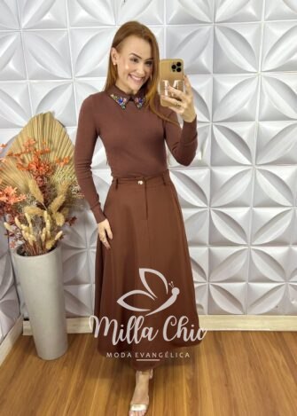 Blusa Sônia Em Tricot Modal Bordada -Rosa - Milla Chic