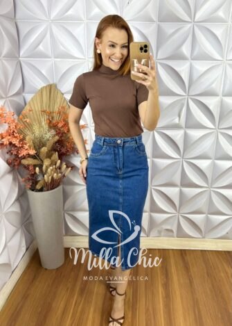 Cacharel Gola Alta Em Viscolycra - Marrom - Milla Chic