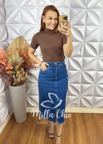 Cacharel Gola Alta Em Viscolycra - Marrom - Milla Chic