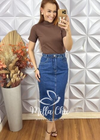Cacharel Gola Alta Em Viscolycra - Marrom - Milla Chic