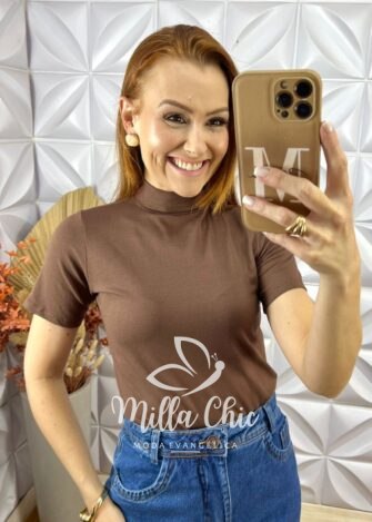 Cacharel Gola Alta Em Viscolycra - Marrom - Milla Chic