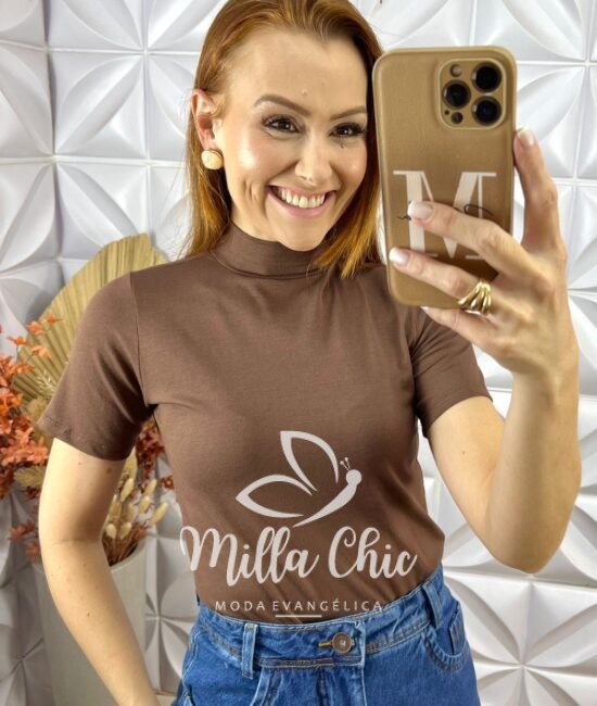 Cacharel Gola Alta Em Viscolycra - Marrom - Milla Chic