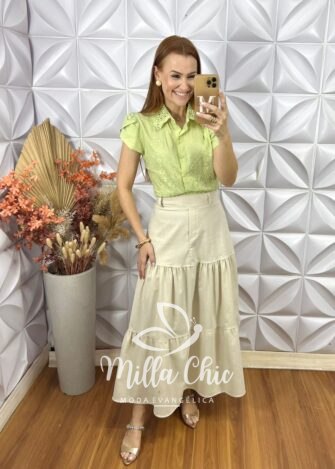 Milla Chic - millachic com br camisa betina em lesie algodao bordado verde 3 Camisa Betina Em Lesie Algodão Bordado - Verde - Milla Chic