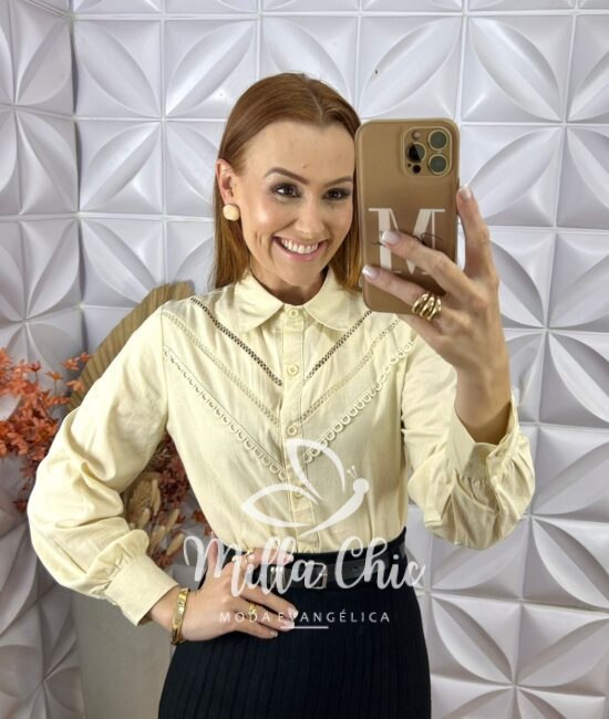 Camisa Brenda Em Linho - Manteiga - Milla Chic