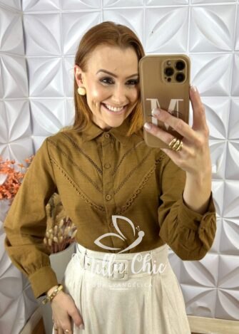 Camisa Brenda Em Linho - Marrom - Milla Chic