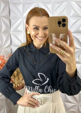 Milla Chic - millachic com br camisa brenda em linho preta 4 Camisa Brenda Em Linho - Preta - Milla Chic