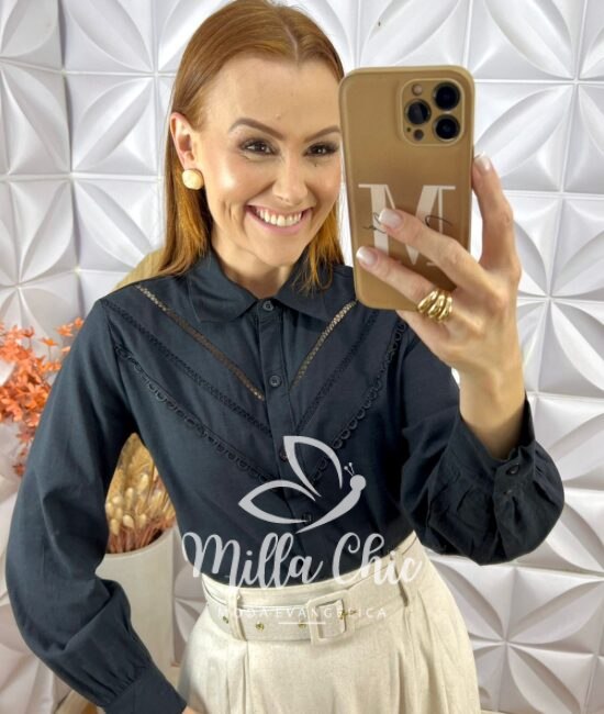 Camisa Brenda Em Linho - Preta - Milla Chic