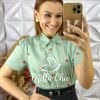 Camisa Cerejinha Manga Curta Em Linho - Verde - Milla Chic