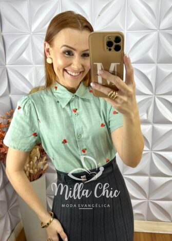 Milla Chic - millachic com br camisa cerejinha manga curta em linho caramelo copia 2 Camisa Cerejinha Manga Curta Em Linho - Verde - Milla Chic