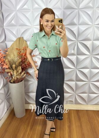 Milla Chic - millachic com br camisa cerejinha manga curta em linho caramelo copia 3 Camisa Cerejinha Manga Curta Em Linho - Verde - Milla Chic