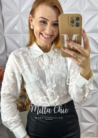 Milla Chic - millachic com br camisa edilene em lesie bordada 1 Camisa Edilene Em Lesie Bordada - Branco - Milla Chic