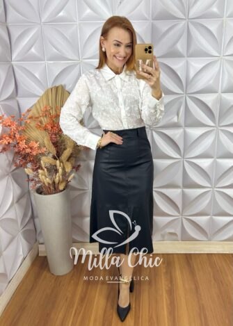 Camisa Edilene Em Lesie Bordada - Branco - Milla Chic