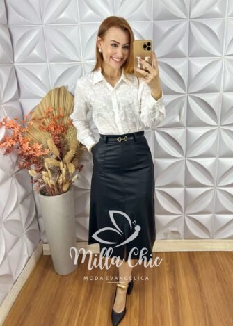 Camisa Edilene Em Lesie Bordada - Branco - Milla Chic