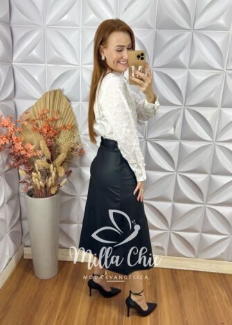 Camisa Edilene Em Lesie Bordada - Branco - Milla Chic