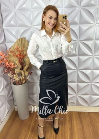 Camisa Edilene Em Lesie Bordada - Branco - Milla Chic
