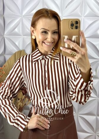 Milla Chic - millachic com br camisa edna em viscolinho marrom 2 Camisa Edna em Viscolinho - Marrom - Milla Chic