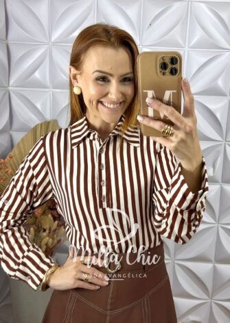 Camisa Edna em Viscolinho - Marrom - Milla Chic