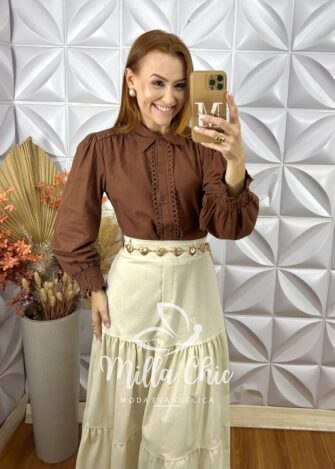 Milla Chic - millachic com br camisa germania em linho de algodao marrom 3 Camisa Germânia Em Linho De Algodão- Marrom - Milla Chic