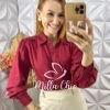 Milla Chic - millachic com br camisa germania em linho de algodao vermelho Camisa Germânia Em Linho De Algodão- Vermelho - Milla Chic