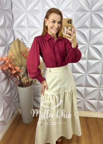 Milla Chic - millachic com br camisa germania em linho de algodao vermelho 3 Camisa Germânia Em Linho De Algodão- Vermelho - Milla Chic