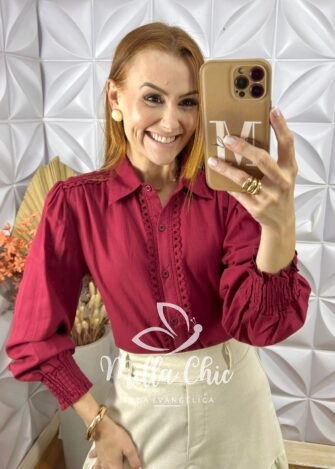 Camisa Germânia Em Linho De Algodão- Vermelho - Milla Chic
