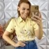 Camisa Cerejinha Manga Curta Em Linho - Caramelo - Milla Chic