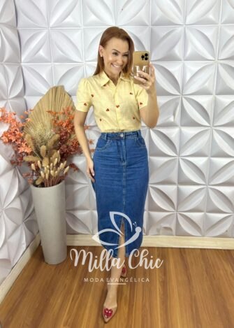 Camisa Cerejinha Manga Curta Em Linho - Caramelo - Milla Chic