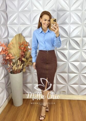 Camisa Lara Em Linho De Algodão - Azul - Milla Chic