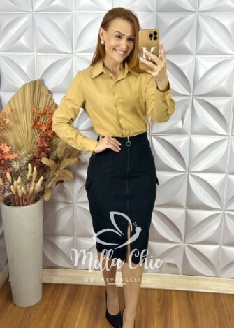 Milla Chic - millachic com br camisa lara em linho de algodao marrom 1 Camisa Lara Em Linho De Algodão - Marrom - Milla Chic