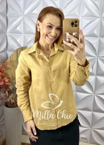 Camisa Lara Em Linho De Algodão - Marrom - Milla Chic