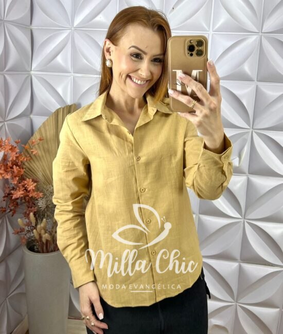 Camisa Lara Em Linho De Algodão - Marrom - Milla Chic