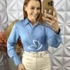 Camisa Nívea Em Viscose Acetinada - Azul - Milla Chic
